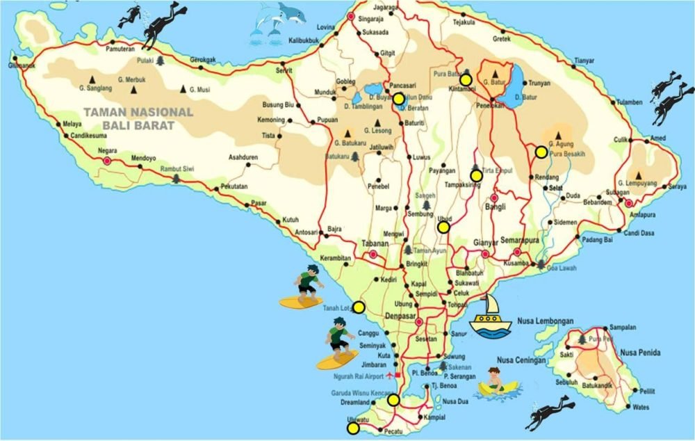 Mappe e percorsi dettagliati di Bali 