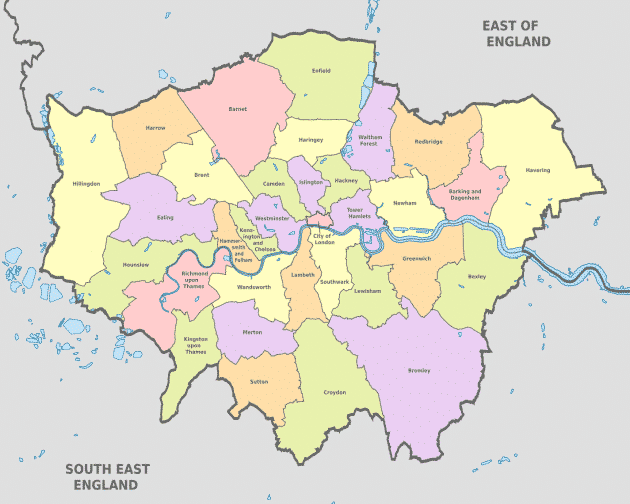 Mappa e pianta dei quartieri di Londra