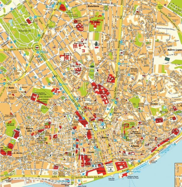 Mappe e percorsi dettagliati di Lisbona