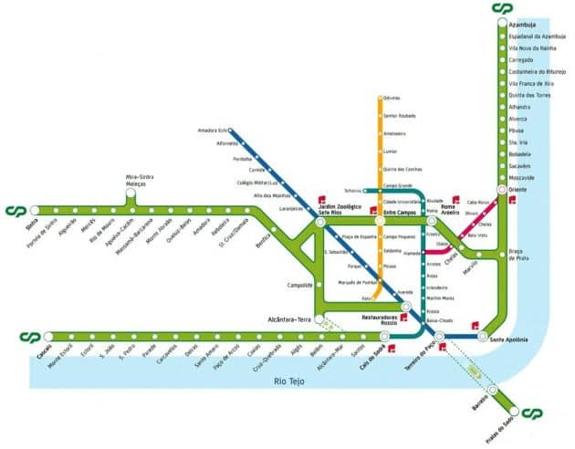Mappa e piano dei treni di Lisbona