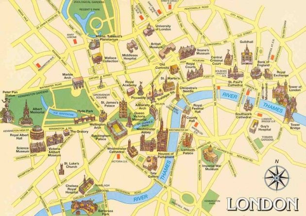 Mappa e piano dei monumenti di Londra