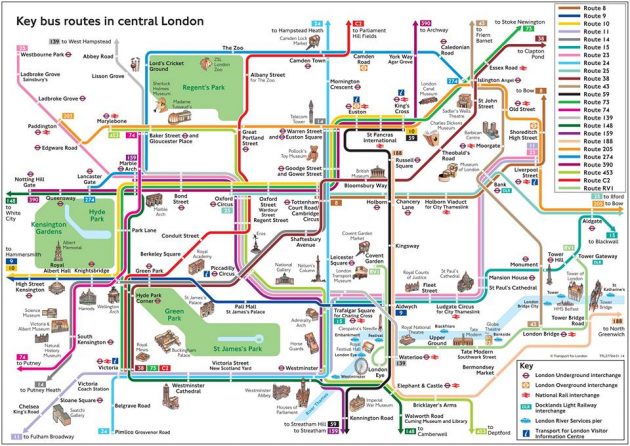 Mappa e piano degli autobus di Londra
