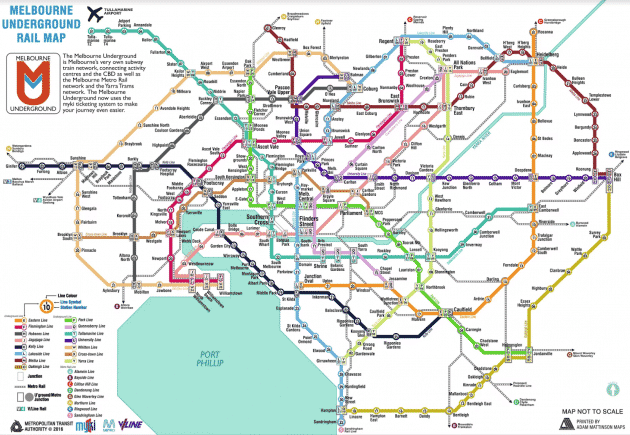 Mappa e piano dei trasporti di Melbourne