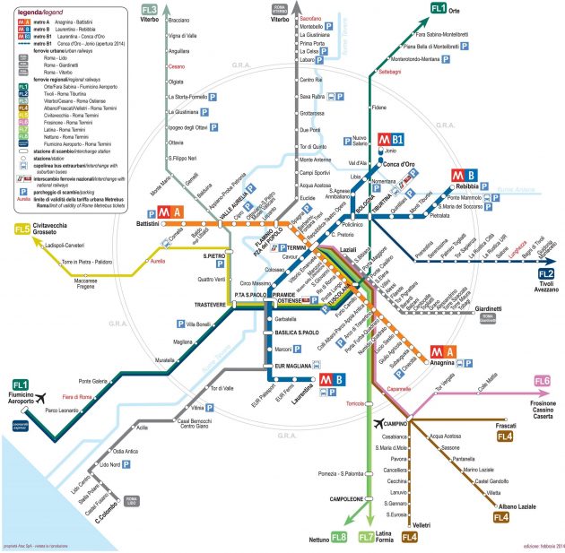 Mappa e cartina dei trasporti pubblici di Roma