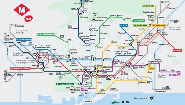 Mappa della metropolitana di Barcellona e indicazioni stradali