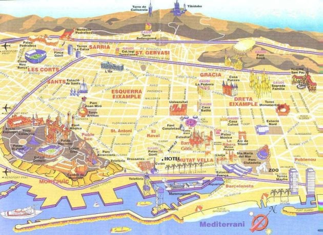 Mappa e cartina dei luoghi di interesse di Barcellona