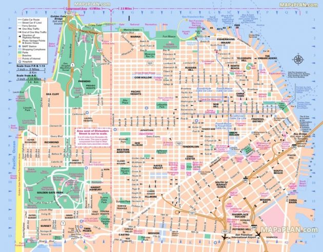 Mappe e percorsi dettagliati di San Francisco
