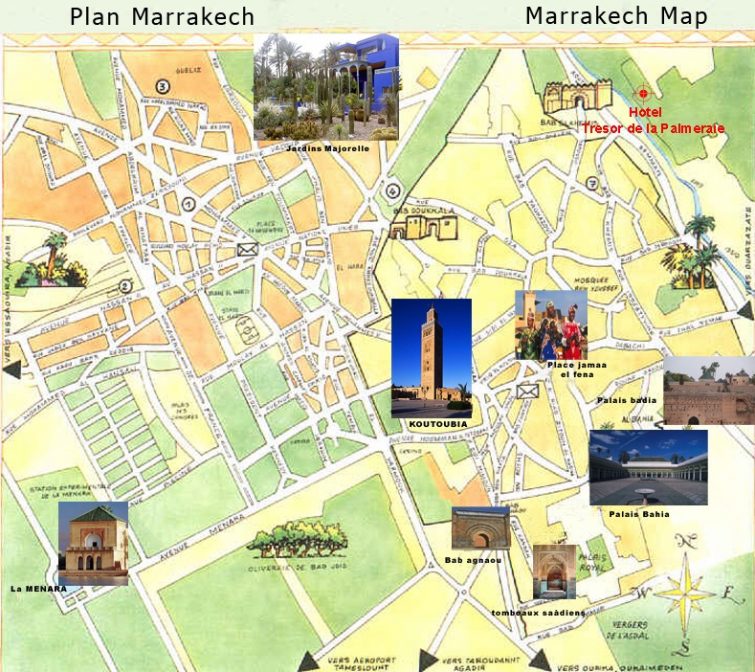 mappa dei luoghi famosi di marrakech