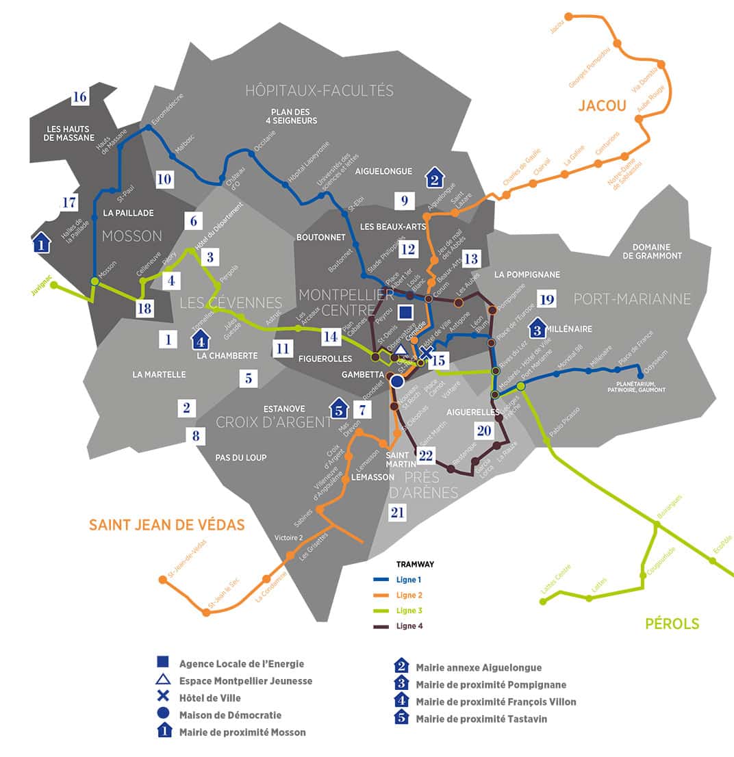 Mappa dei quartieri di Montpellier