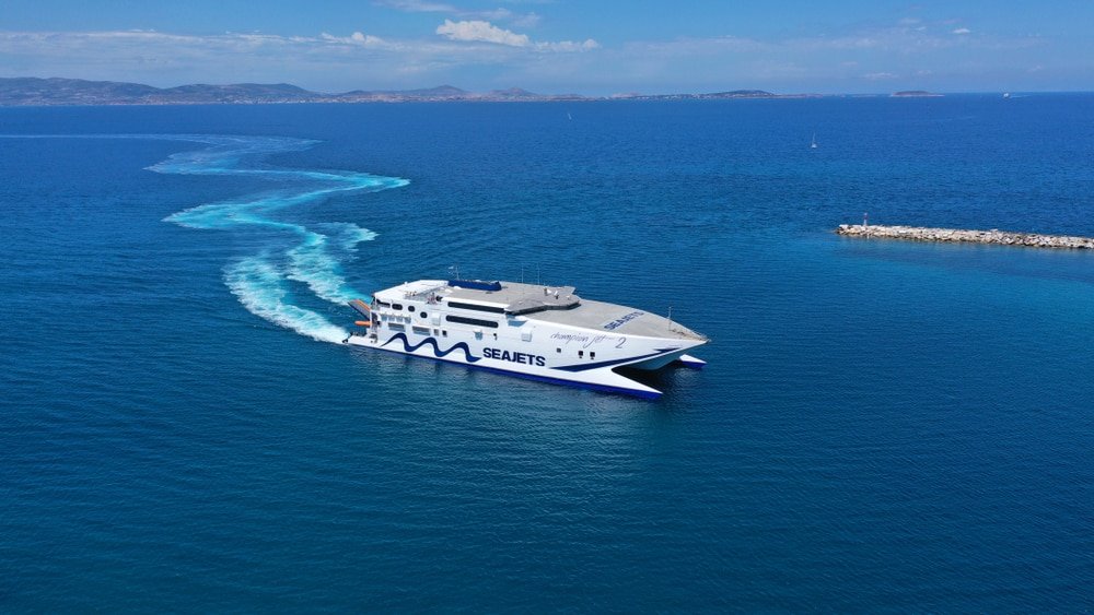 Traghetto SeatJet nel Mar Egeo, Grecia, atene syros nave traghetto
